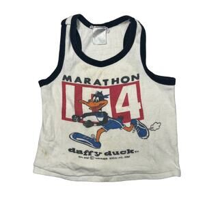 Vintage 80s Looney Tunes Daffy Duck Running Marathon Tank Top White Toddler 6